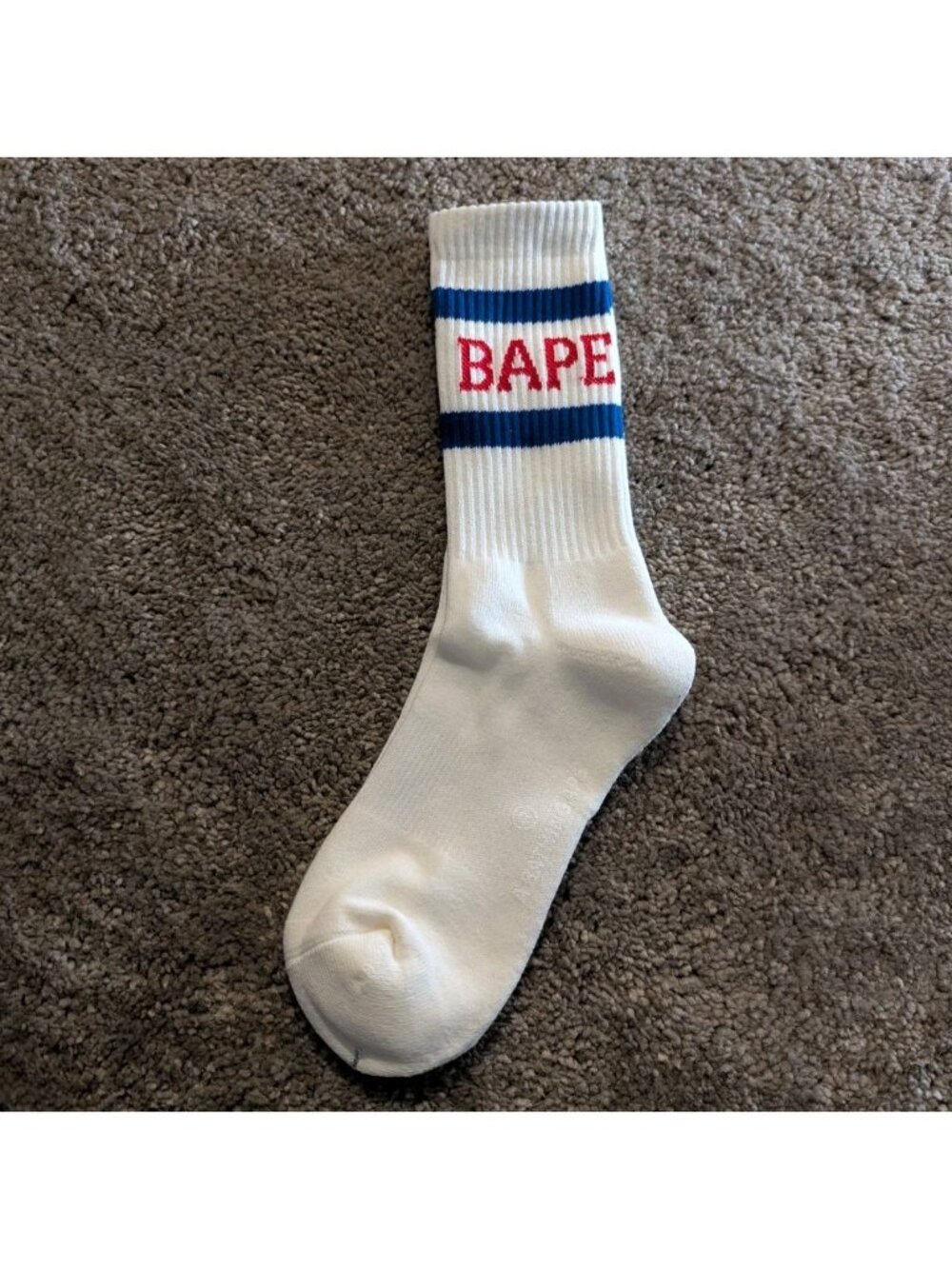 BAPE A Bathing Ape Striped Crew Socks White One Size New